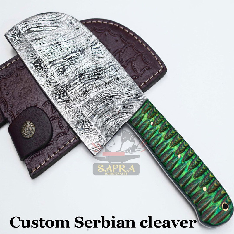 Customdamascusserbiancleavergreenhandle 1