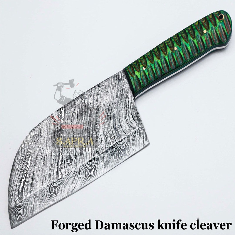 Customdamascusserbiancleavergreenhandle 5