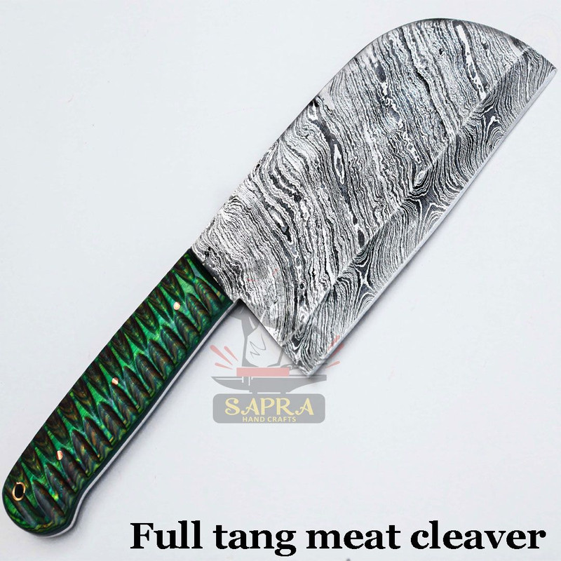 Customdamascusserbiancleavergreenhandle 7