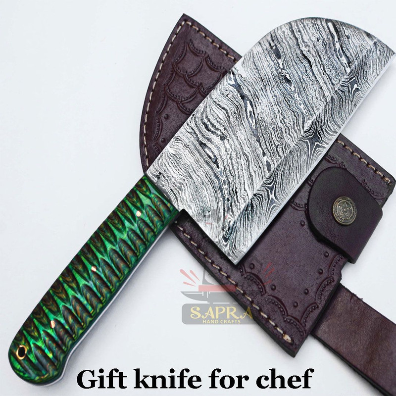 Customdamascusserbiancleavergreenhandle 0