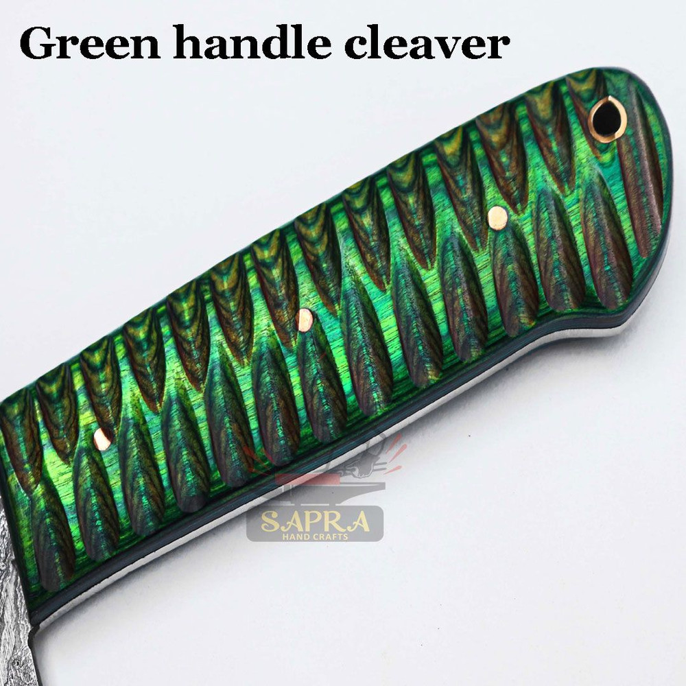 Customdamascusserbiancleavergreenhandle 4