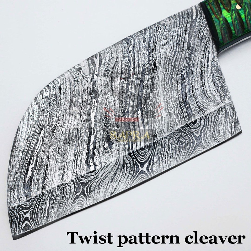 Customdamascusserbiancleavergreenhandle 8