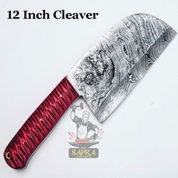 custom-damascus-serbian-cleaver-12-inch-leather-sheath