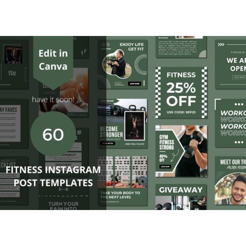 60 Fitness Social Media Canva Templates 0