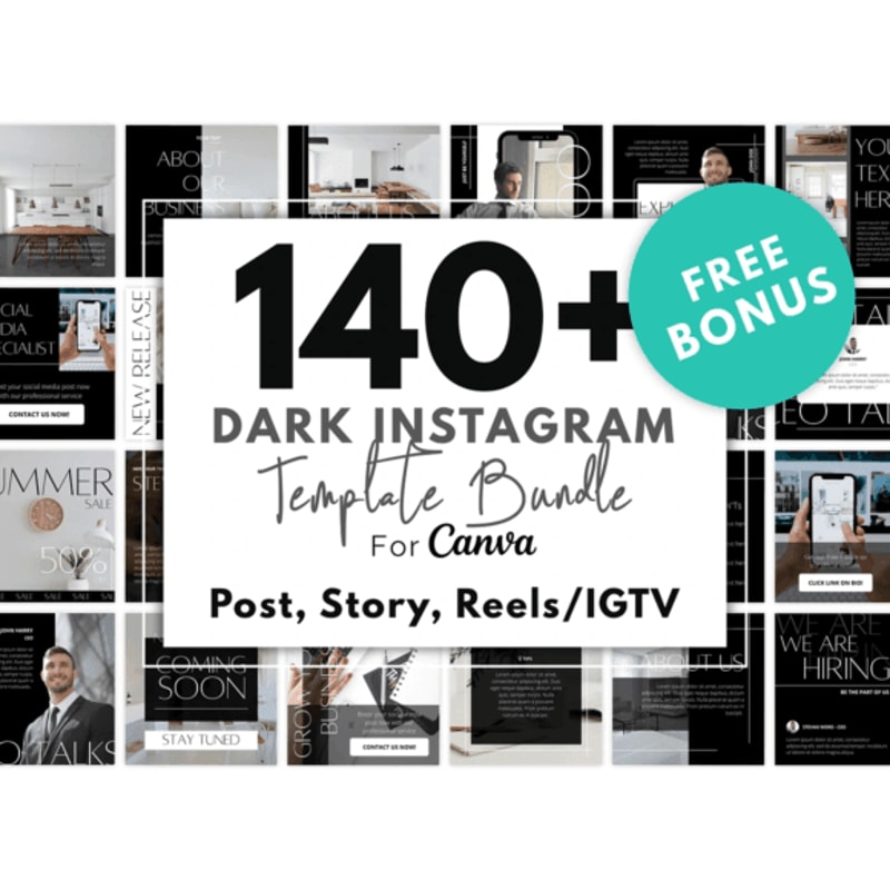 140 Dark Instagram Template KIT BUNDLE 0