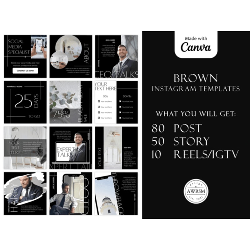 140 Dark Instagram Template KIT BUNDLE 1