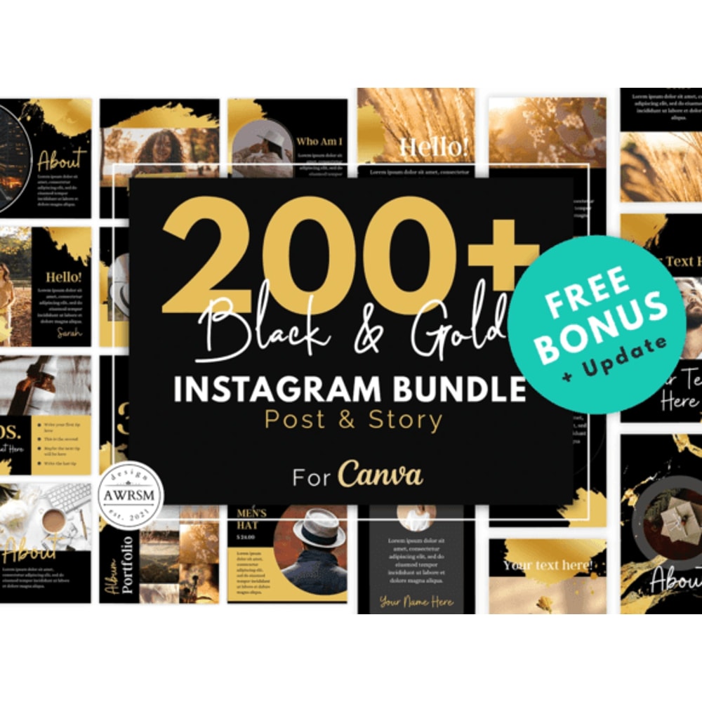 200 Black Gold Instagram Template Bundle 0