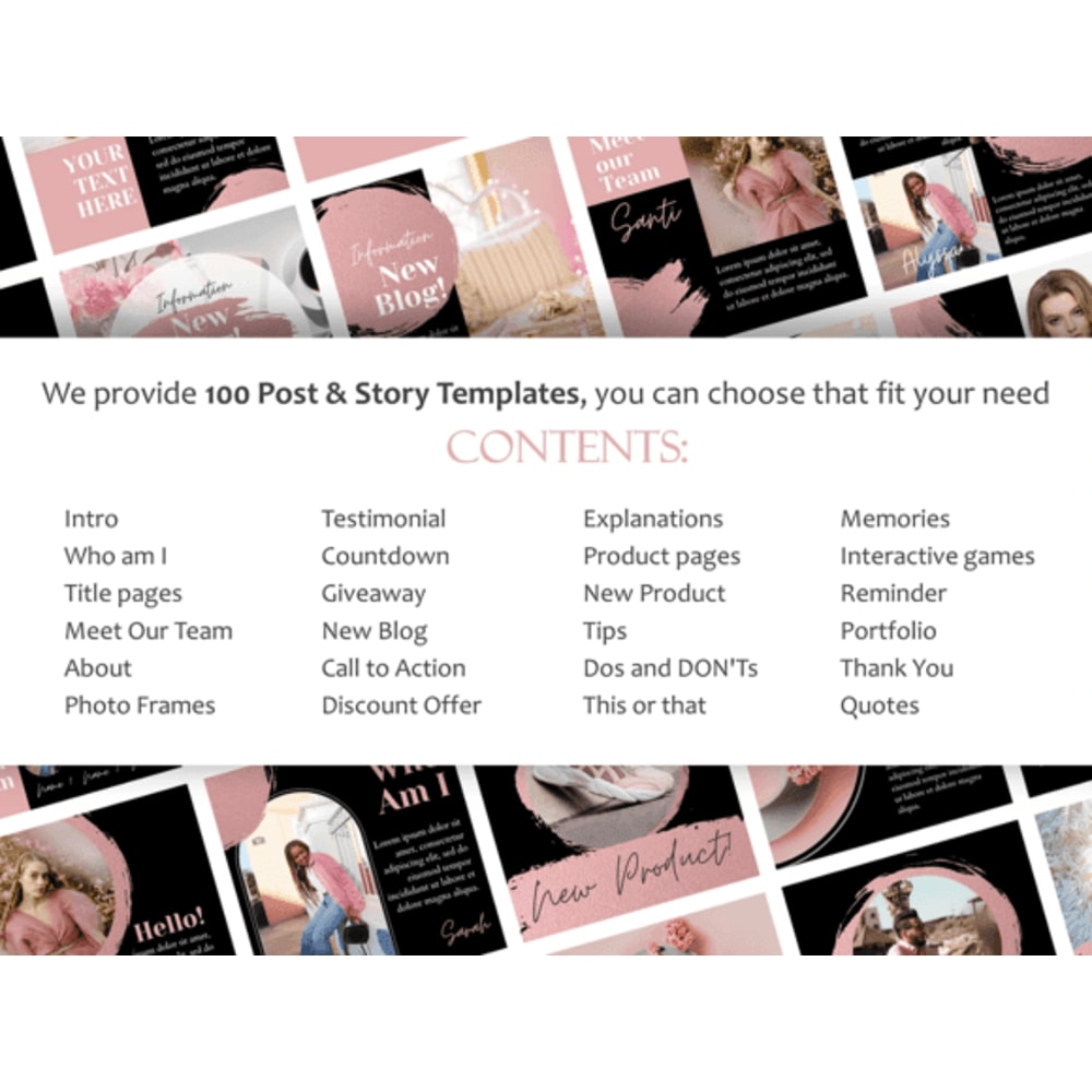 Ultimate Instagram Pack 200 Canva Templates For Posts Stories Black Pink Instagram Boost Bundle 3
