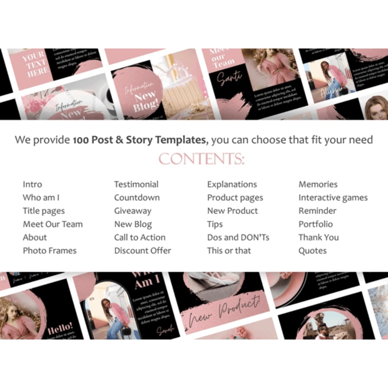 Ultimate Instagram Pack 200 Canva Templates For Posts Stories Black Pink Instagram Boost Bundle 3