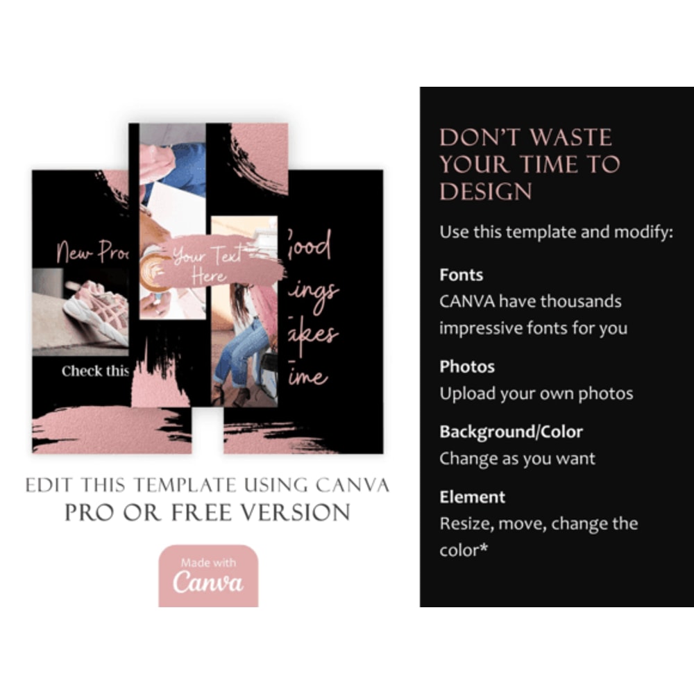 Ultimate Instagram Pack 200 Canva Templates For Posts Stories Black Pink Instagram Boost Bundle 5