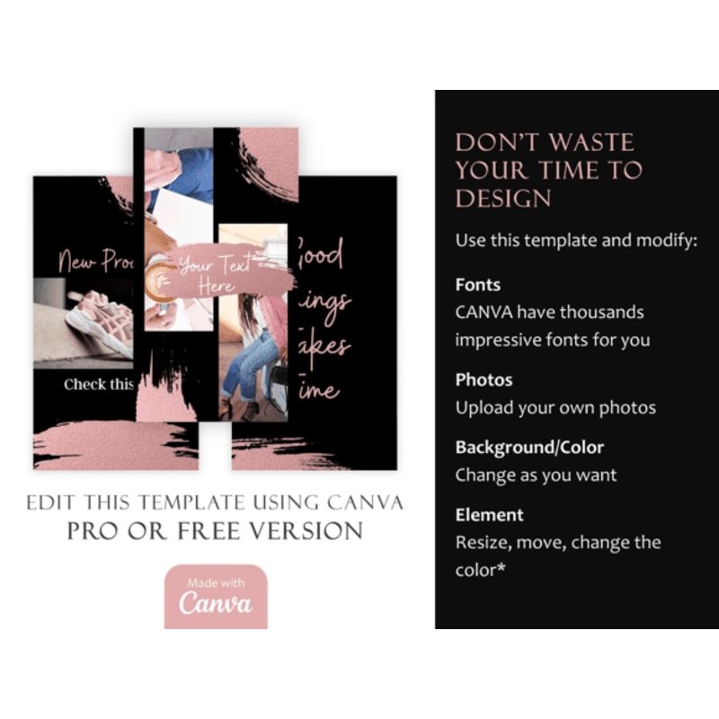 Ultimate Instagram Pack 200 Canva Templates For Posts Stories Black Pink Instagram Boost Bundle 5