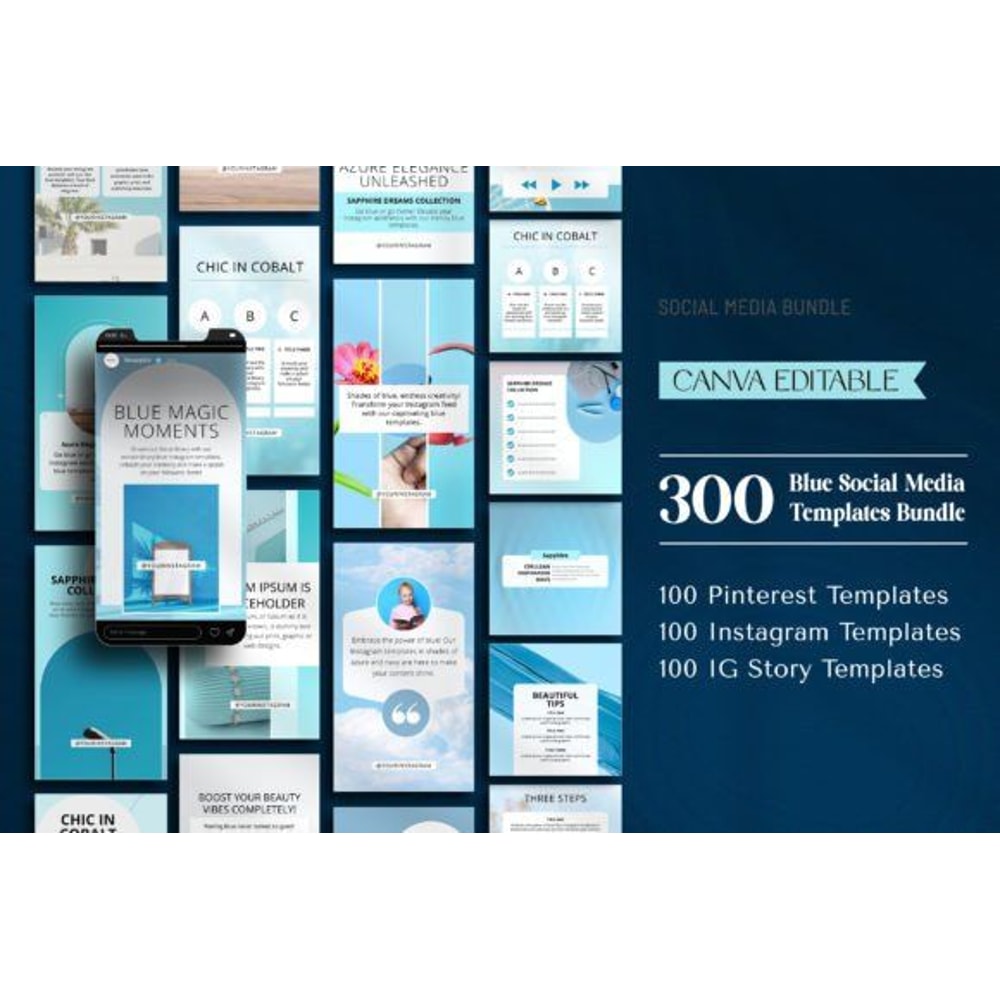 300Blue Social Media Templates Bundle Royal Blue Templates Business Post Social Media Post Set Of 3 4