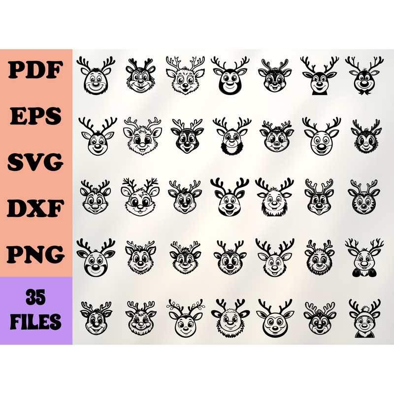 Reindeer Face Cute And Smiley SVG Bundle 0