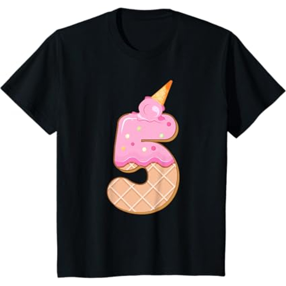 Kids 5th Birthday Girl 5 Years Ice Cream Number 5 TShirt 0