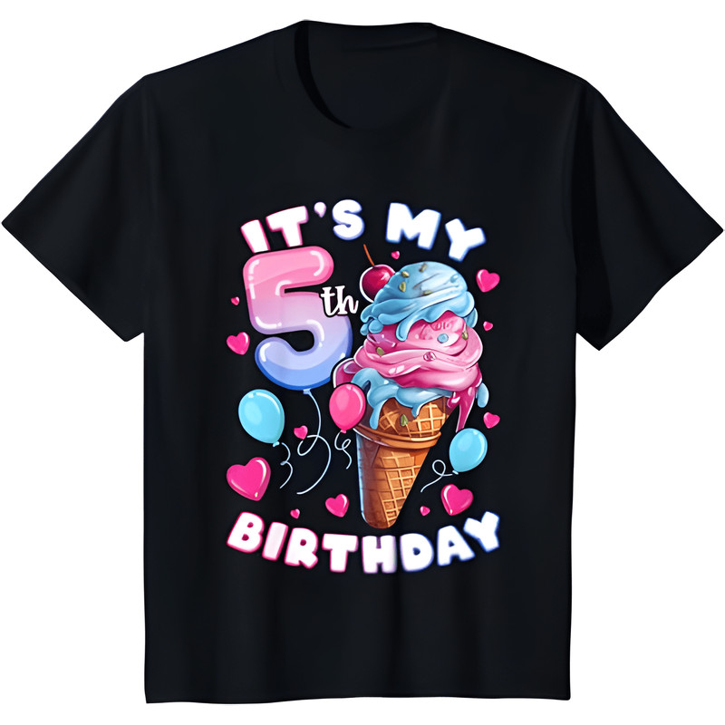 Kids 5th Birthday Girl 5 Years Ice Cream Number 5 TShirt 0