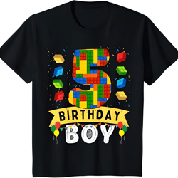 kids 5 year old building blocks master builder 5th birthday boy t-shirt