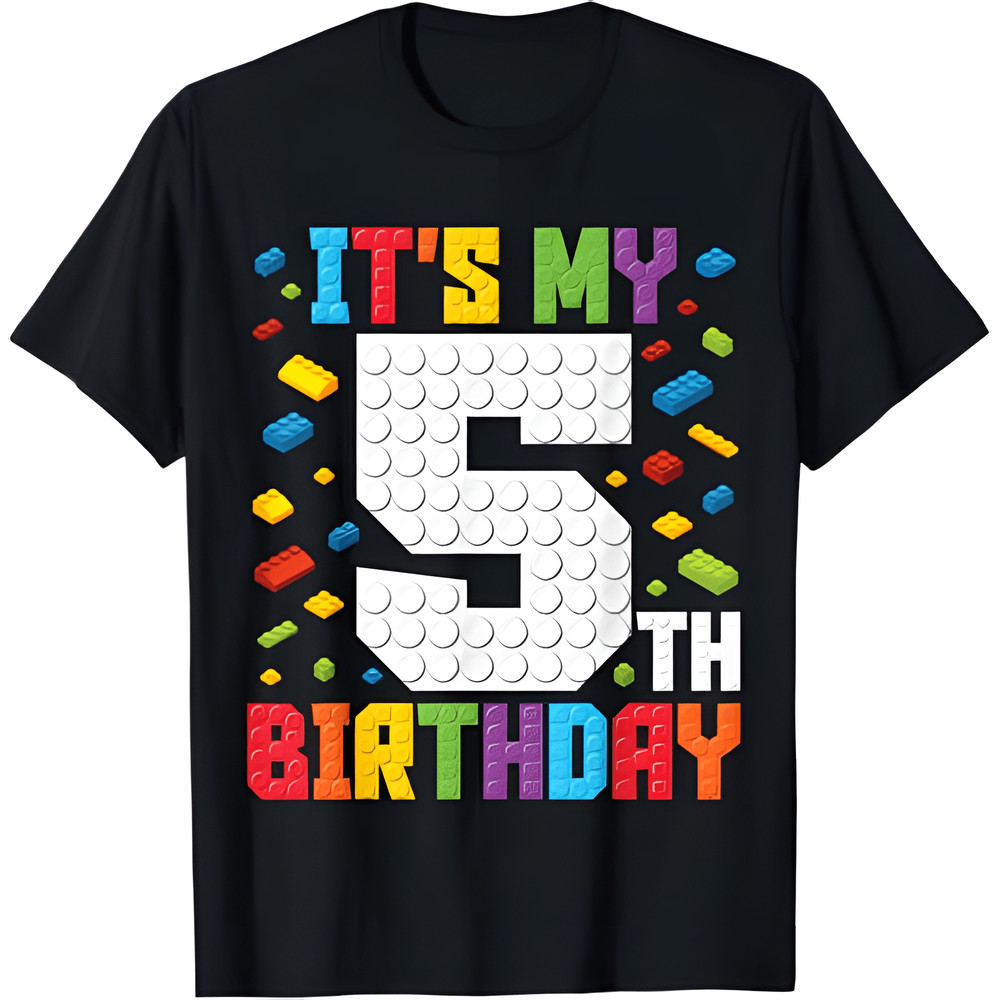 Its My 5th Birthday Boys Master Builder Kids Block Building TShirt 0