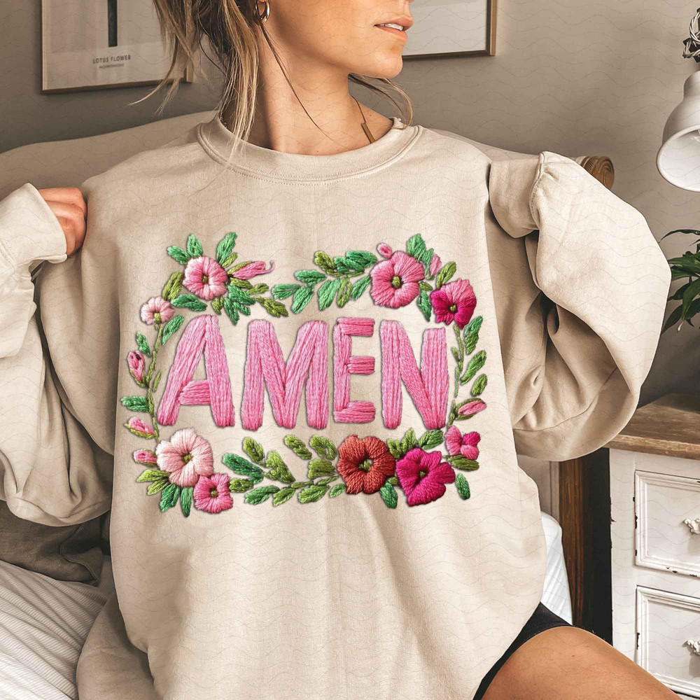 Floral Amen PNG Faux Embroidery Girly Retro Amen Png Preppy Easter Png Happy Easter Png Jesus Png C 2