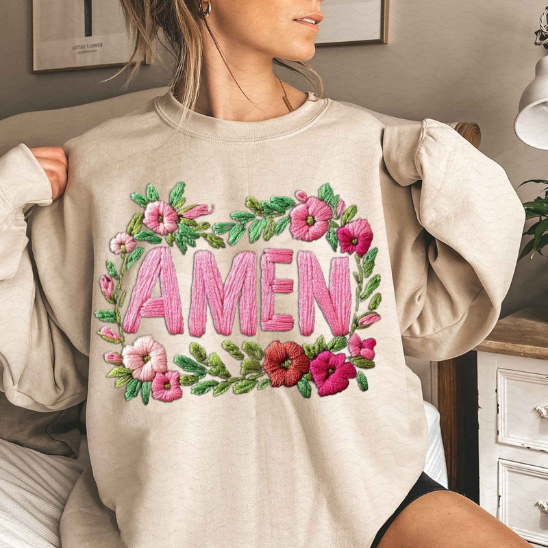 Floral Amen PNG Faux Embroidery Girly Retro Amen Png Preppy Easter Png Happy Easter Png Jesus Png C 2