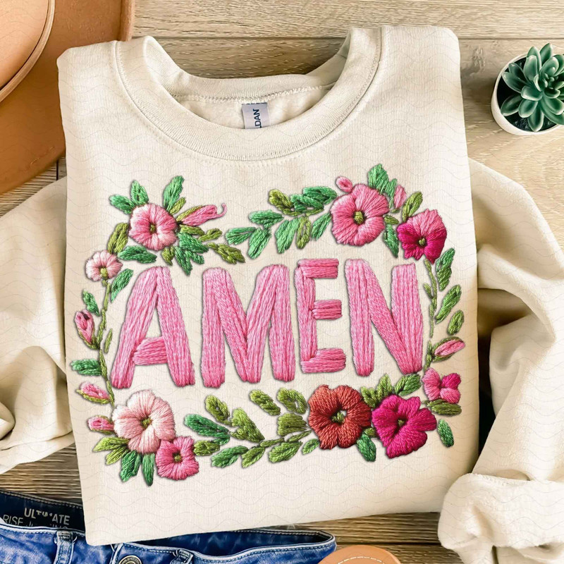 Floral Amen PNG Faux Embroidery Girly Retro Amen Png Preppy Easter Png Happy Easter Png Jesus Png C 3