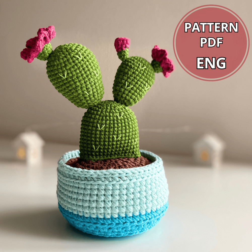 Potted Flower Crochet PDF Crochet Cactus Pot Plant Pattern Amigurumi Succulent DIY Flowered Croche 0