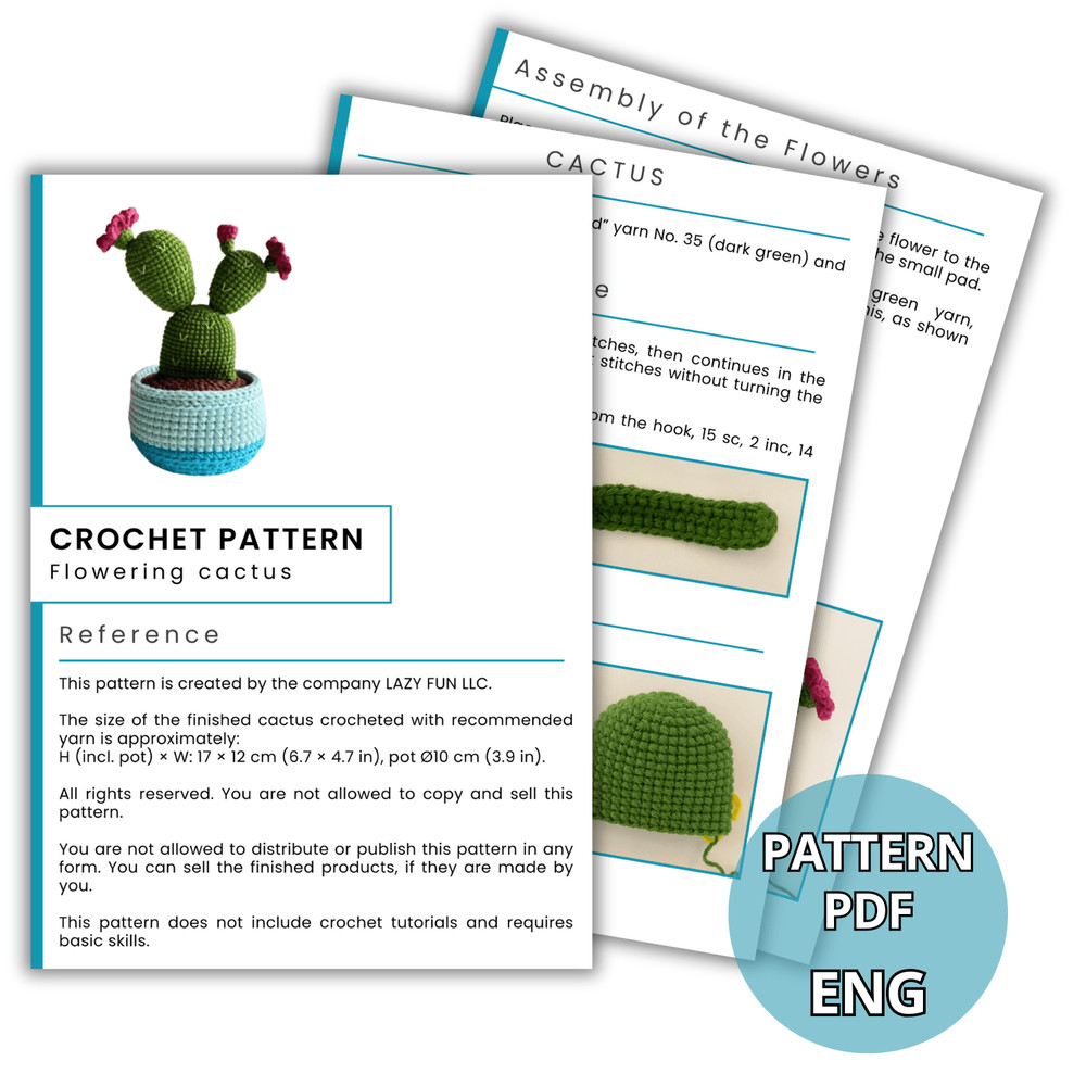 Potted Flower Crochet PDF Crochet Cactus Pot Plant Pattern Amigurumi Succulent DIY Flowered Croche 5