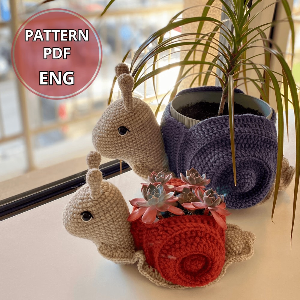 Snail Planter Crochet Pattern PDF Succulent Plant Pot Cover Crochet Decor DIY Flower Pot Pattern 0