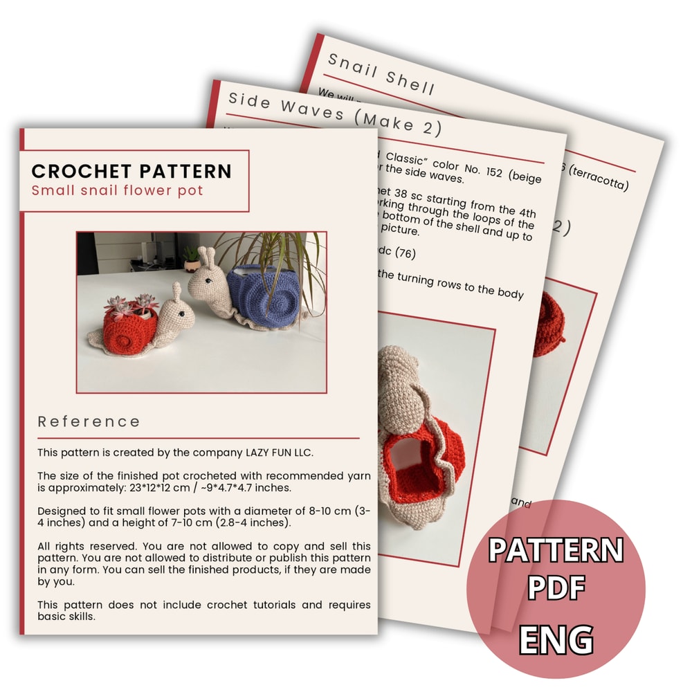 Snail Planter Crochet Pattern PDF Succulent Plant Pot Cover Crochet Decor DIY Flower Pot Pattern 3