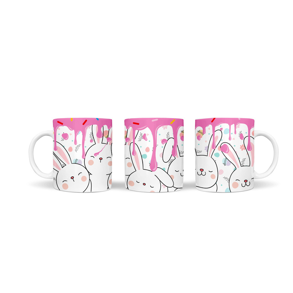 Mug Wrap Bunny Eggs Pink Easter PNG Sublimation And Cutting Design Easter 11oz 15oz Coffee Cup 0