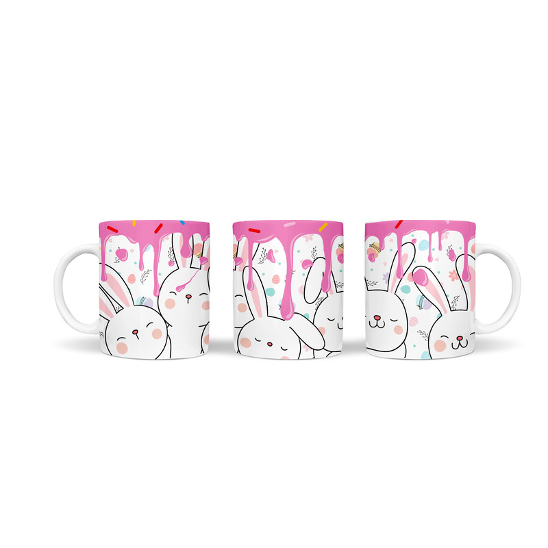 Mug Wrap Bunny Eggs Pink Easter PNG Sublimation And Cutting Design Easter 11oz 15oz Coffee Cup 0