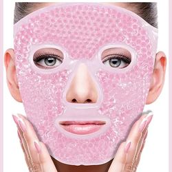 reusable gel bead full face massage mask, hot and cold ice compress for puffy eyes, migraines, and skin care