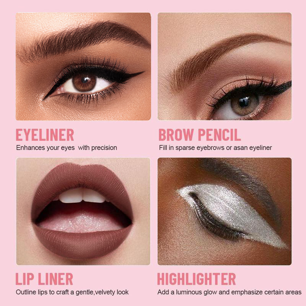 4 In 1 Multi Functional Lip Liner Eyeliner  Eyebrow Pencil  4Color Set For Perfect Brows  Lips 3