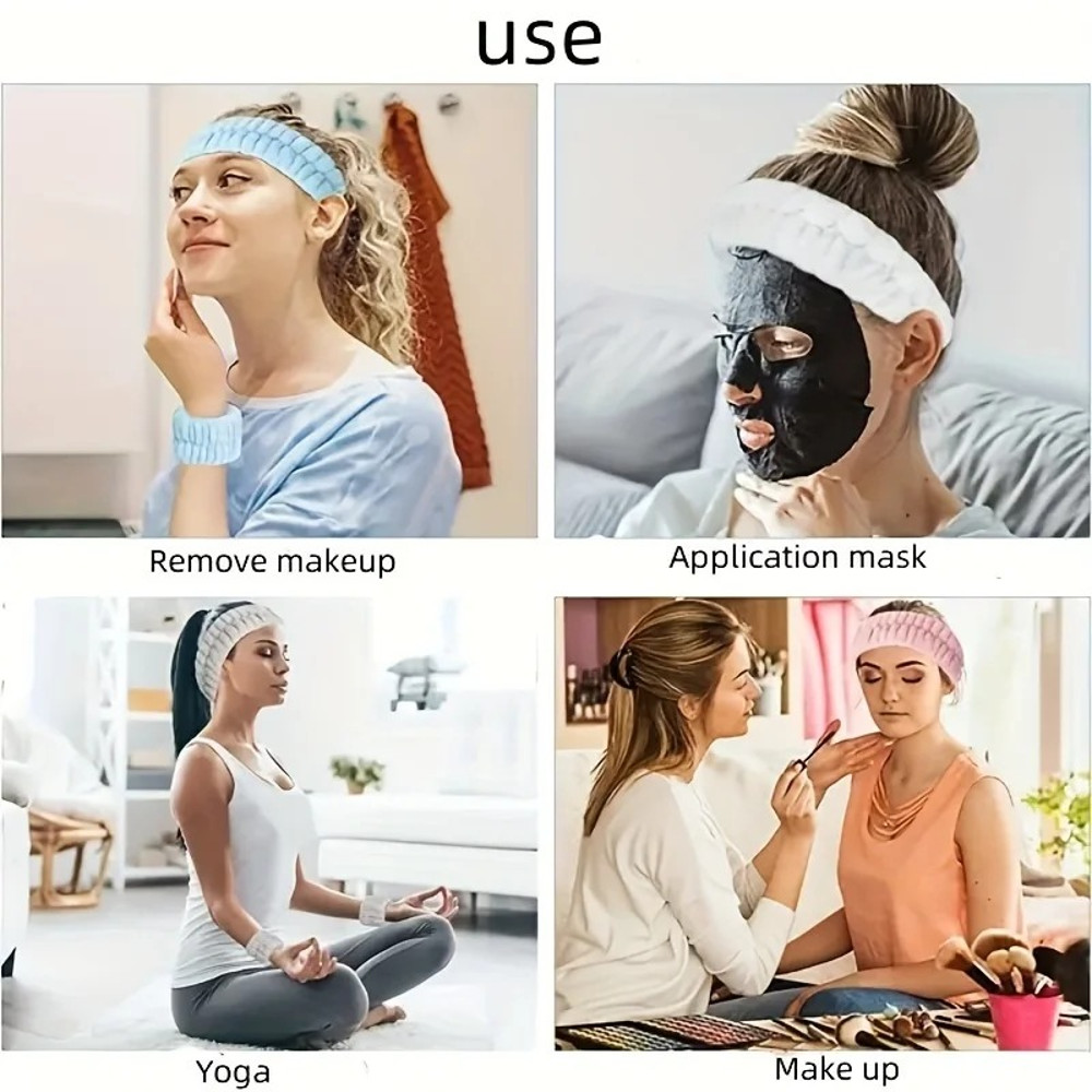Velvet Facial High Elastic Makeup Hairband  Face Wash Wristband Set  Soft Skin Care  Spa Essentials 5