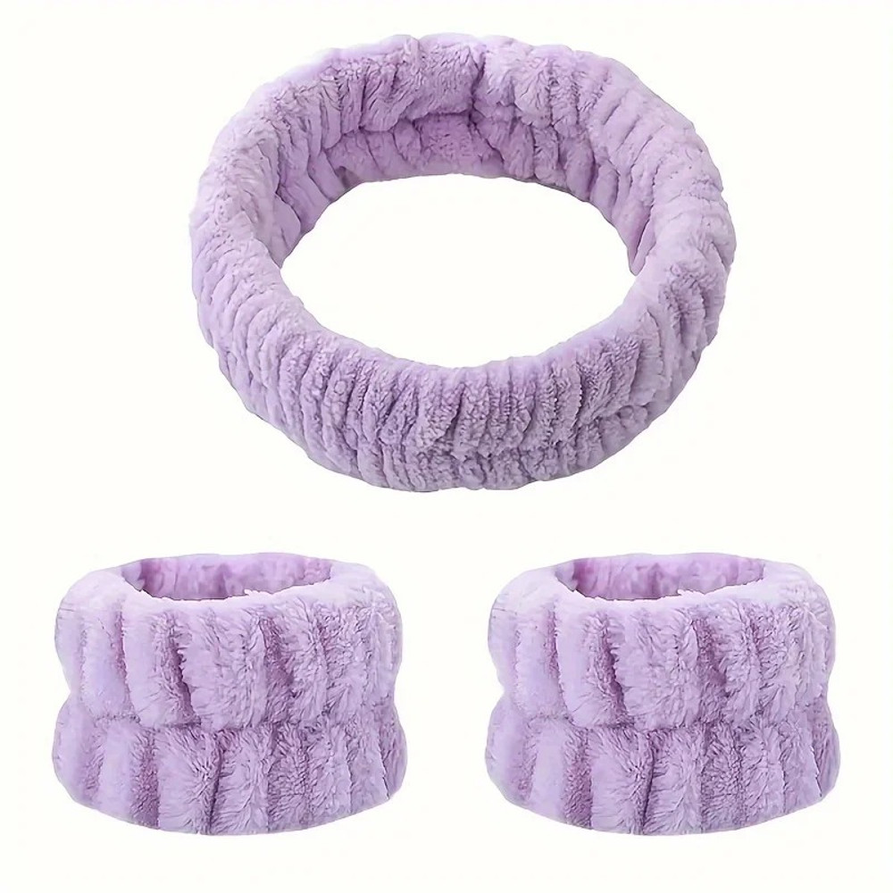 Velvet Facial High Elastic Makeup Hairband  Face Wash Wristband Set  Soft Skin Care  Spa Essentials 10