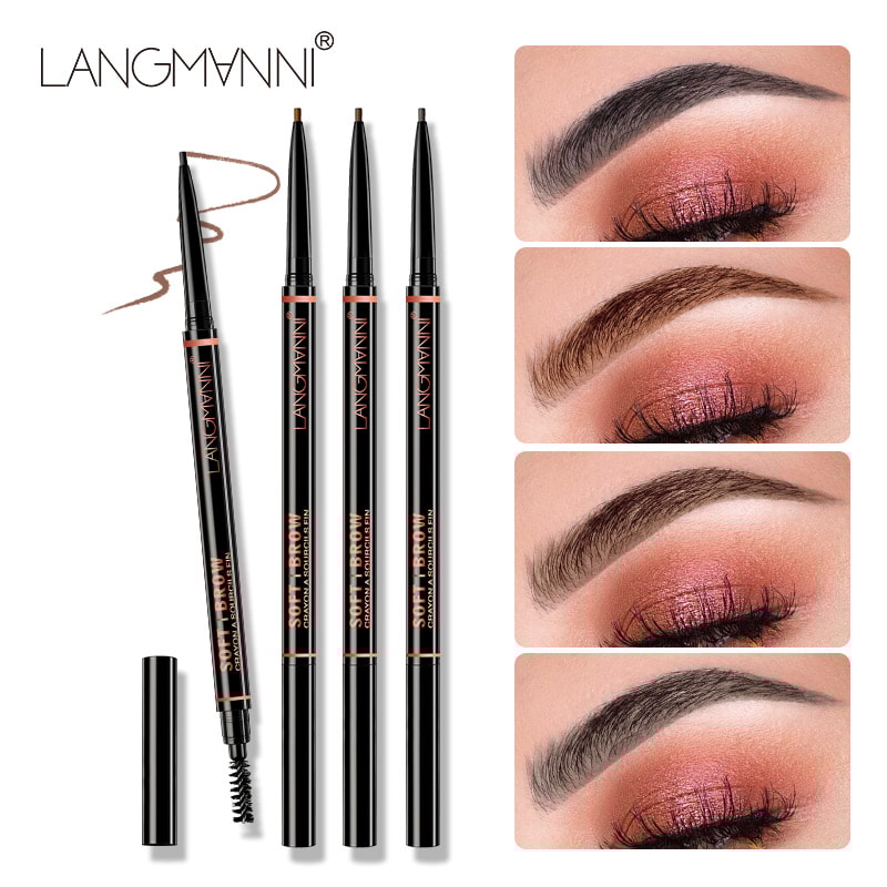 Double-headed Rotable Eyebrow Pen, Waterproof 1.5mm Fine Refill, Dual Eyebrow Brush, Wild Natural Brow Precision
