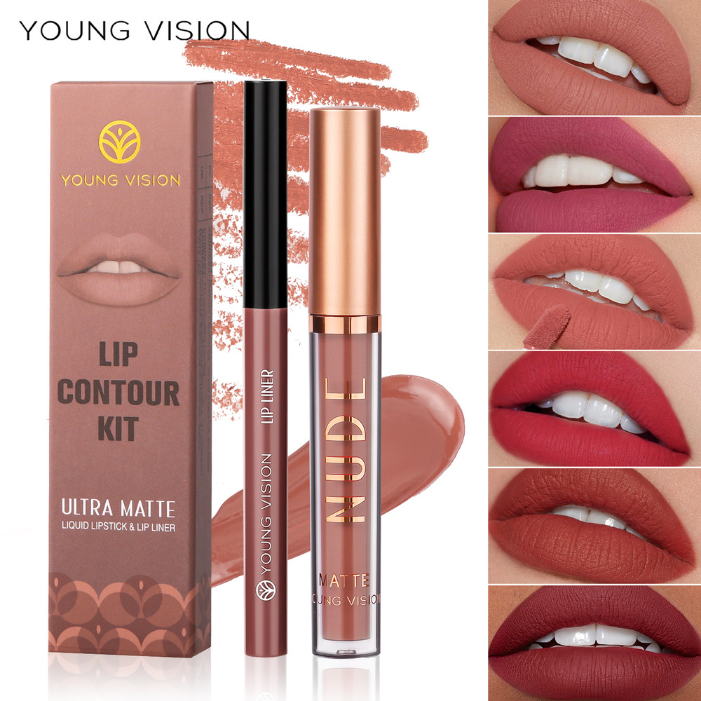 Color Matte Long Lasting Color Lip Liner Set Waterproof, Anti Sweat Non Stick Cup, Rotatable Liner Ultra Smudge Proof