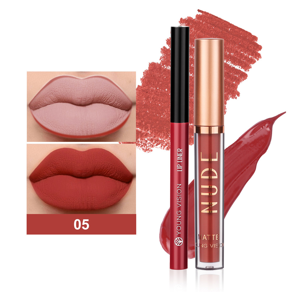 Color Matte Long Lasting Color Lip Liner Set Waterproof, Anti Sweat Non Stick Cup, Rotatable Liner Ultra Smudge Proof