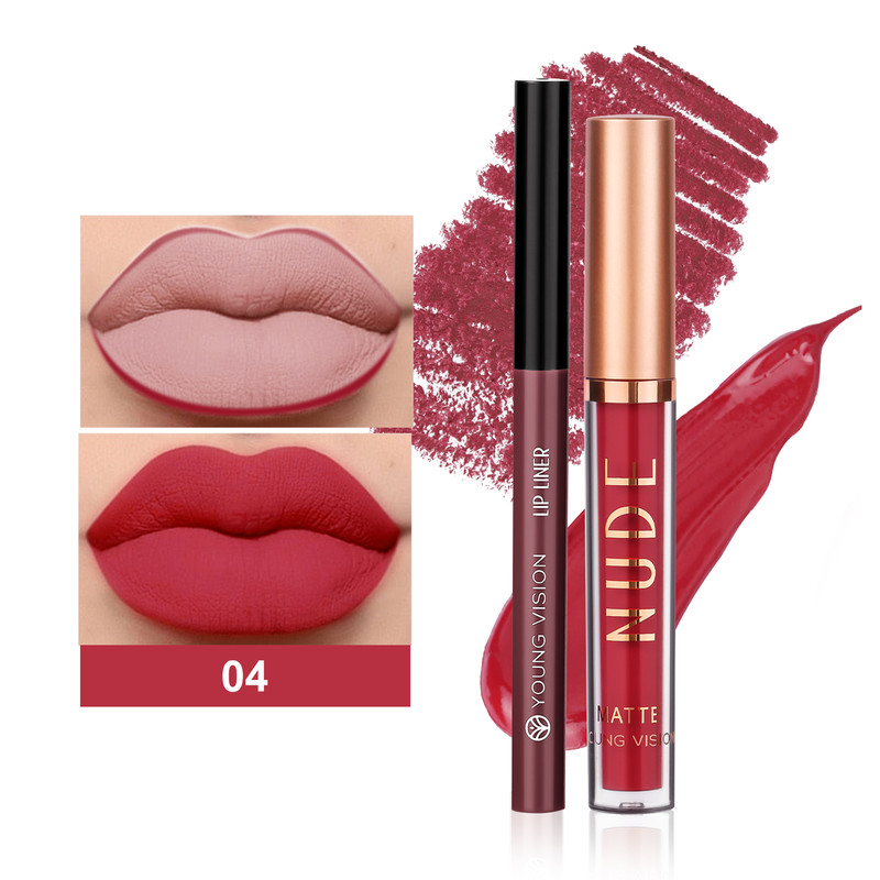 Color Matte Long Lasting Color Lip Liner Set Waterproof, Anti Sweat Non Stick Cup, Rotatable Liner Ultra Smudge Proof