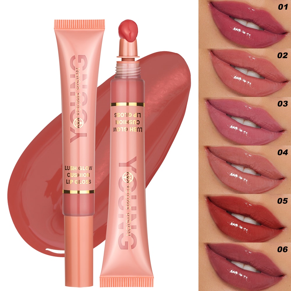 Liquid Water Brightening Lip Glaze, Moisturizing Lip Color with Plush Brush Head, Squeezing Tube Lip Tint Gloss