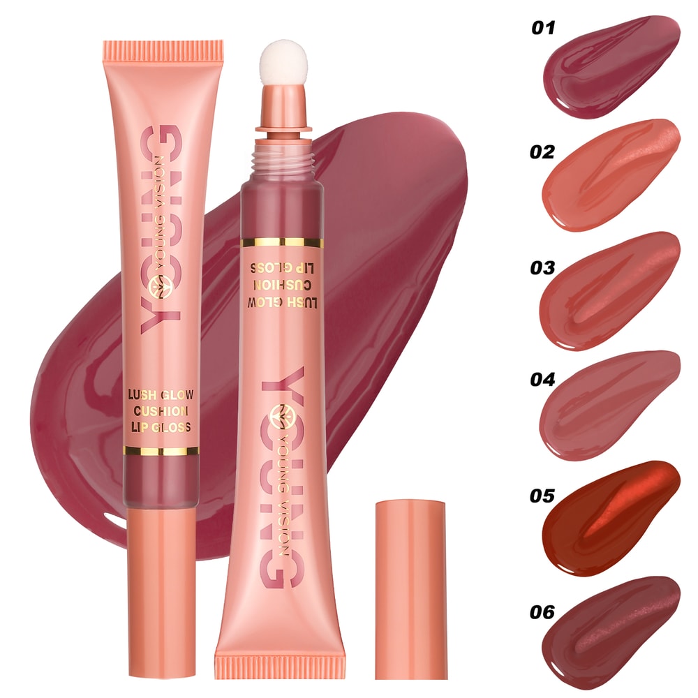 Liquid Water Brightening Lip Glaze, Moisturizing Lip Color with Plush Brush Head, Squeezing Tube Lip Tint Gloss