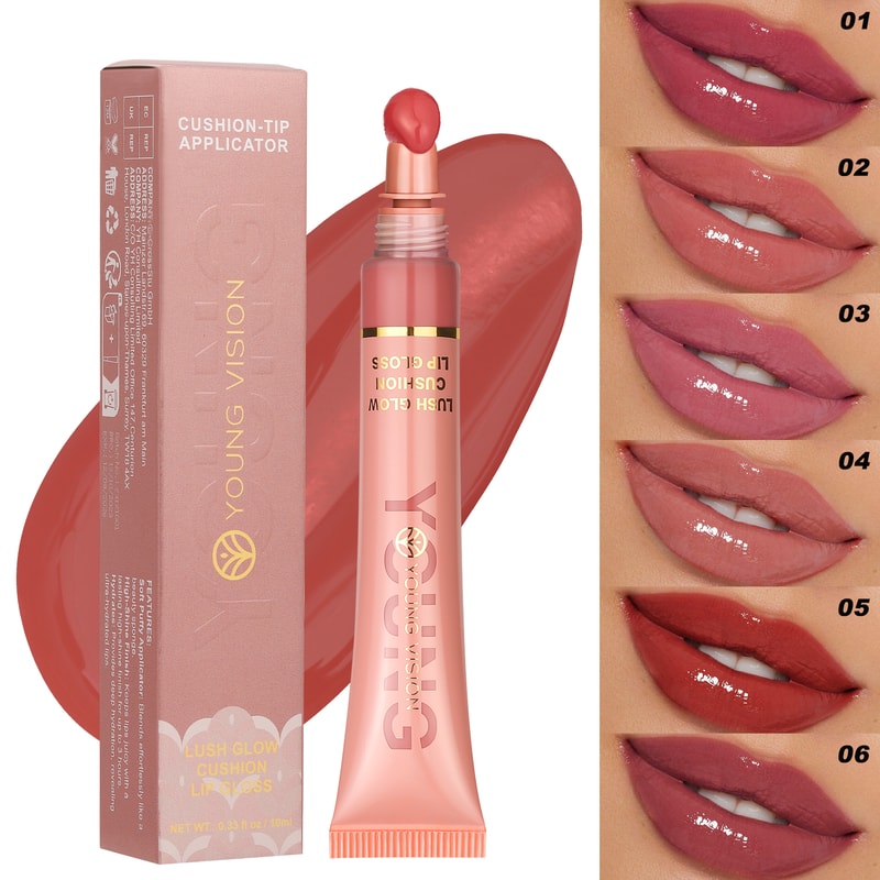 Liquid Water Brightening Lip Glaze, Moisturizing Lip Color with Plush Brush Head, Squeezing Tube Lip Tint Gloss