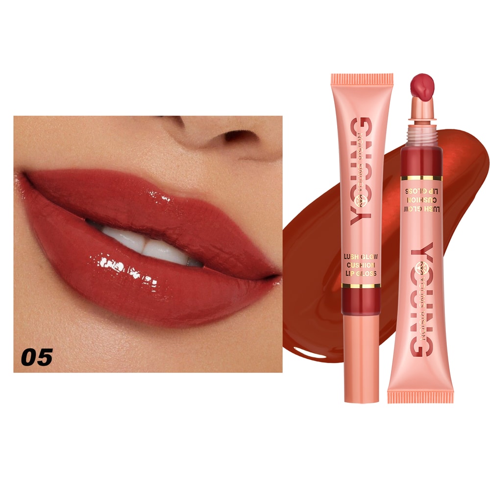 Liquid Water Brightening Lip Glaze, Moisturizing Lip Color with Plush Brush Head, Squeezing Tube Lip Tint Gloss