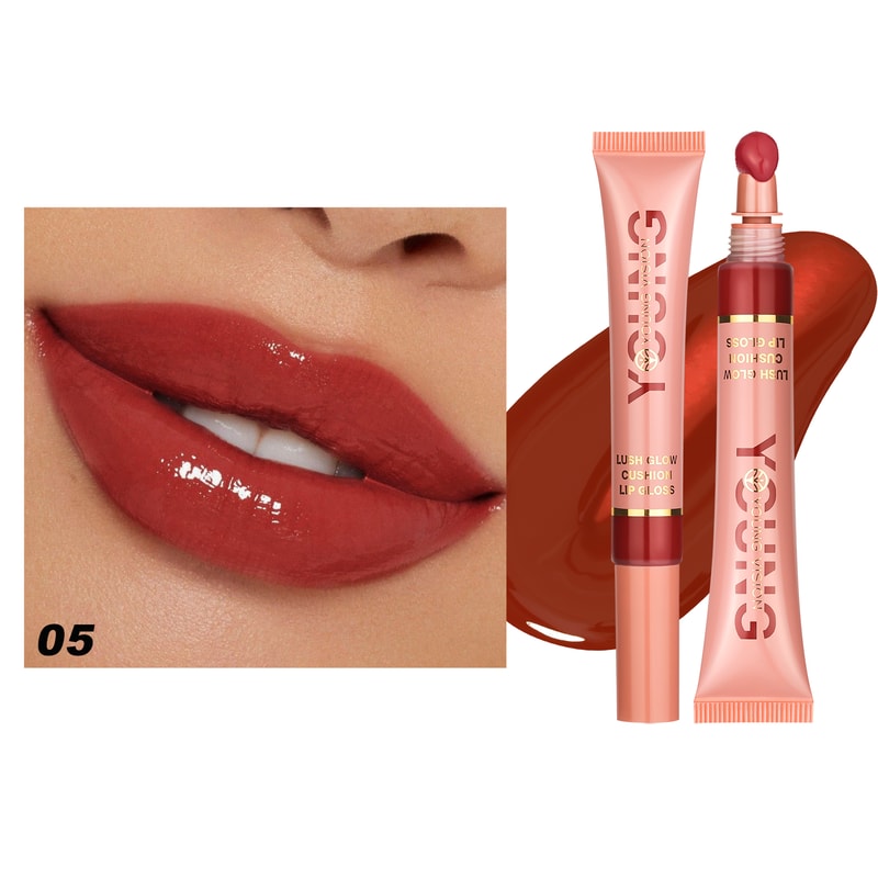 Liquid Water Brightening Lip Glaze, Moisturizing Lip Color with Plush Brush Head, Squeezing Tube Lip Tint Gloss
