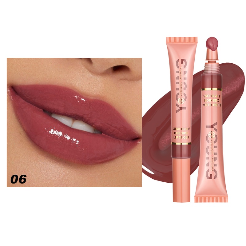 Liquid Water Brightening Lip Glaze, Moisturizing Lip Color with Plush Brush Head, Squeezing Tube Lip Tint Gloss