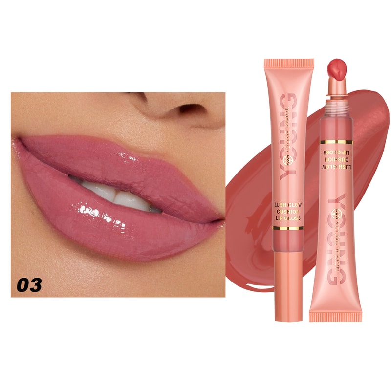 Liquid Water Brightening Lip Glaze, Moisturizing Lip Color with Plush Brush Head, Squeezing Tube Lip Tint Gloss