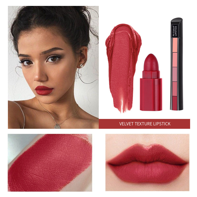 Matte Lipstick 5 Color Palette Combination 5 Section Velvet Mist Non Stick Cup Lip Gloss Lipstick L 3