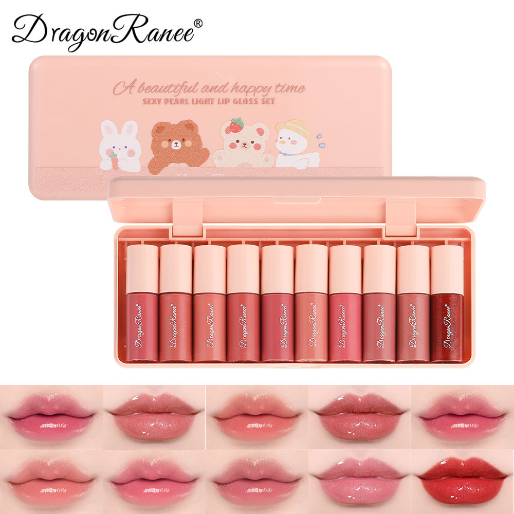 10colors Cartoon Set Waterproof Moisturizing Lip Glaze Set Non-fading Lip Liquid Mirror Lipstick for Lip Gloss