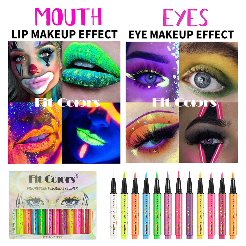 Colorful Liquid UV Waterproof Eyeliner, Fluorescent Face Body Paint Pen, Long Lasting Easy to Remove, Neon Glow