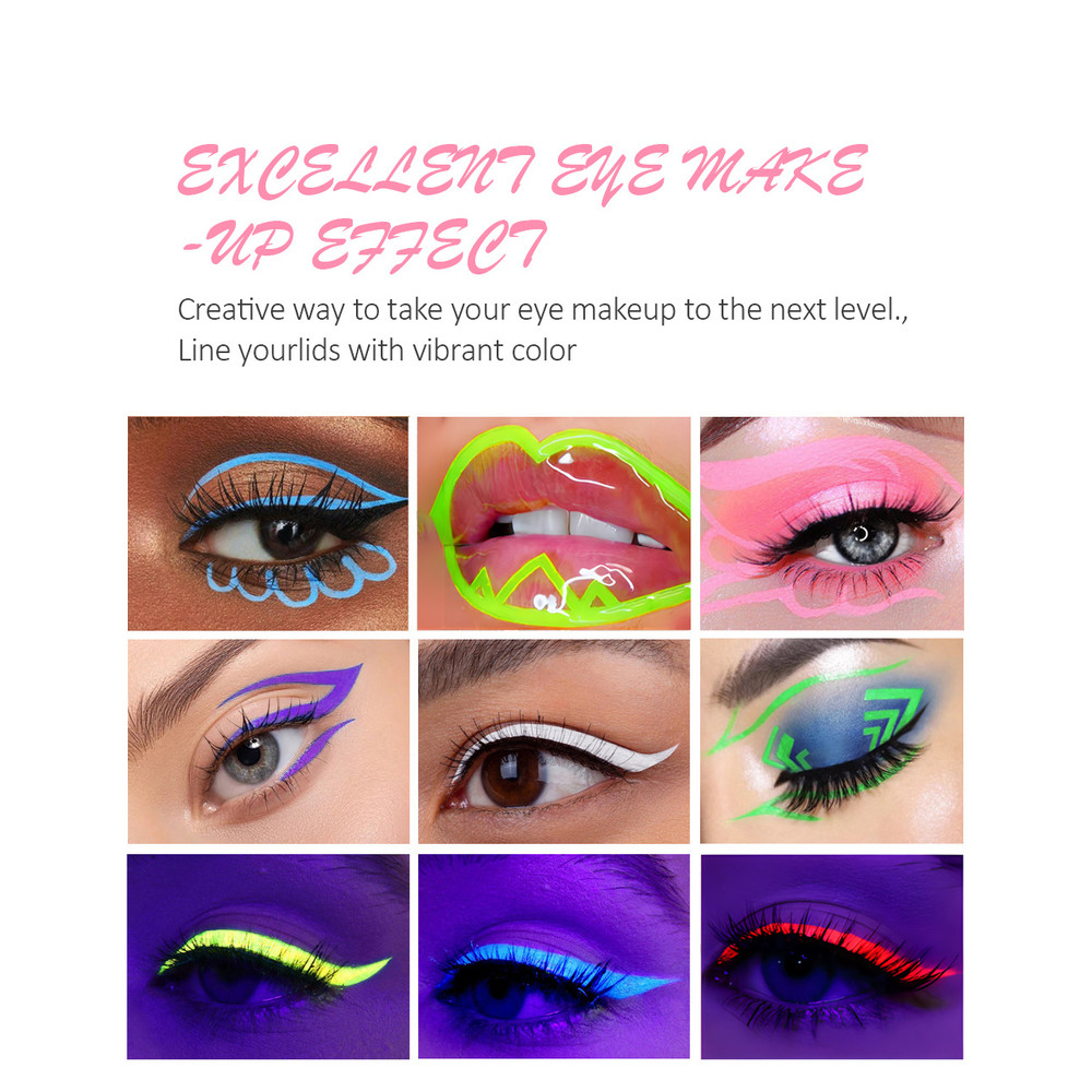 Colorful Liquid UV Waterproof Eyeliner, Fluorescent Face Body Paint Pen, Long Lasting Easy to Remove, Neon Glow