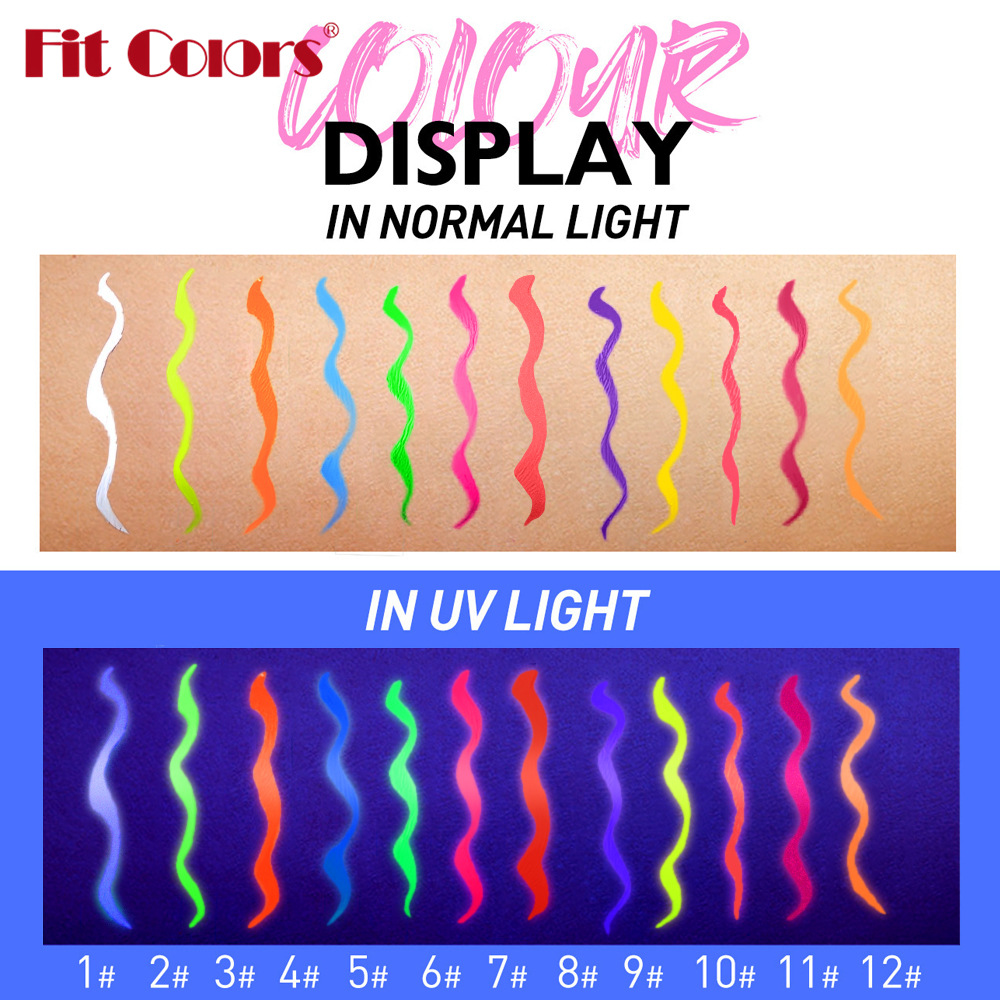 Colorful Liquid UV Waterproof Eyeliner, Fluorescent Face Body Paint Pen, Long Lasting Easy to Remove, Neon Glow